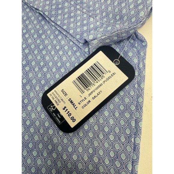 NWT johnnie-O PUDDLES Top Shelf Geometric Print Golf Polo Shirt Blue SMALL $110 - Picture 4 of 9